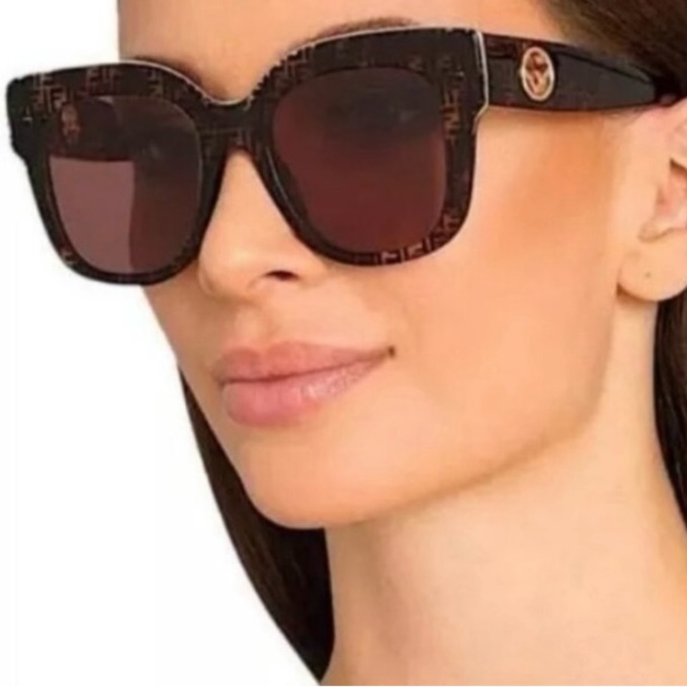 FENDI ZUCCA “FF” OVERSIZE BROWN /BLACK TORTOISESHELL SUNGLASSES - Picture 14 of 16